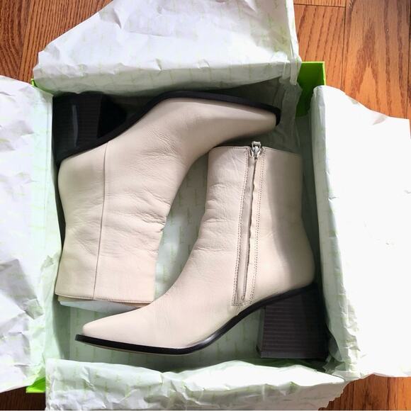 SAM EDELMAN WINNIE Ivory Leather Block Heel Bootie Women’s Size 8 - Picture 3 of 16